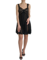 Dolce & Gabbana Black Silk Pleated Lace Chiffon Mini Dress -   -  Dolce & Gabbana.